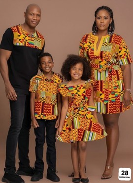 Fusion de kente : ensemble familial aux motifs géométriques vibrants et empreint d’héritage
