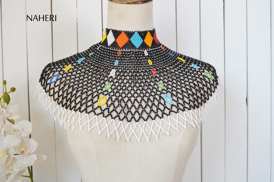 African beaded necklace tribal cape necklace multicolored