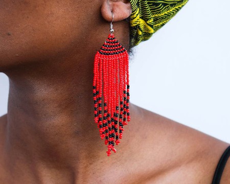 African Beaded earrings, Beaded Fringe earrings, Elegant earrings, Tribal earrings, Boho earrings