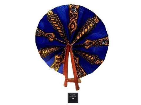 Blue and yellow leather and wax fan