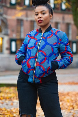 AMMA MULTI WAY BLUE AND ORANGE BOMBER JACKET