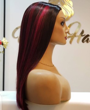 Mira straight burgundy highlighted wig