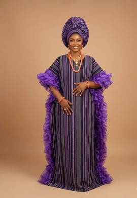 The Royal Amethyst Hand-Woven Aso-Oke Boubou Agbada with Matching Gele