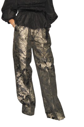 Black And Silver Mix Wide Leg Jacquard/Damask Pants