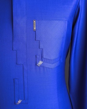 An Egyptian blue, dipped rectangle flap, pocket, 3/4 sleeve Kaftan