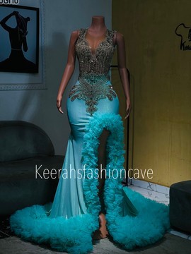 Embellished dress with tulle train, prom dress wedding dresses, engagement and evening gown