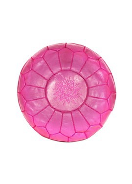 Grand pouf en vrai cuir Naturel Rose