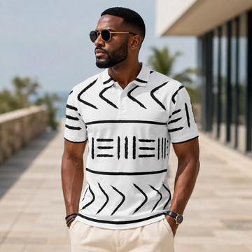 Geometric Tribal Pattern Men's Heavyweight Polyester Polo Shirt | Tribal-Inspired Apparel | Bynelo