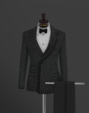 BLACK ARC TEXTURED TWEED JACQUARD WRAP SUIT. .................BEST SELLER