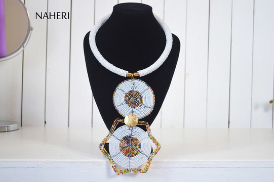 African Beaded Necklace |  Romantic white neck piece | Tiered &amp; Tribal Jewelry
