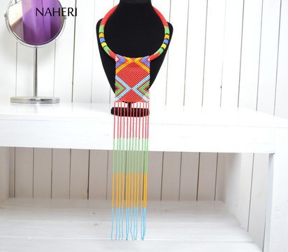 African Maasai Necklace | Zulu Beaded Red Fringe Neck Piece