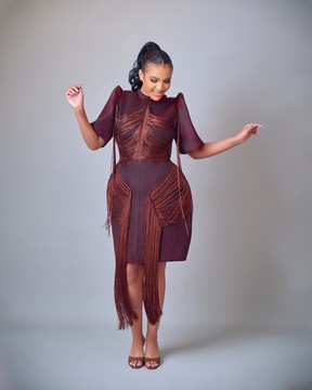 Brown Fringe Structured Dress