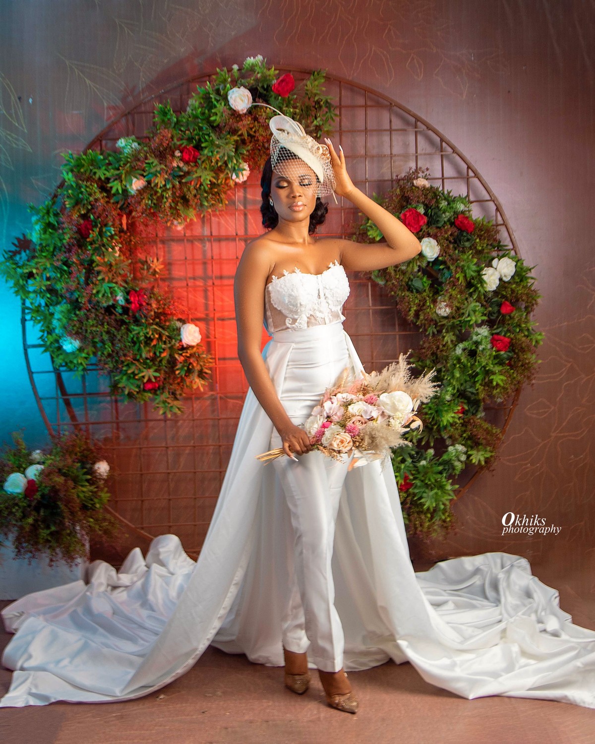 lace romper wedding dress Classic Lace Jumpsuit Asymmetirc See through Overskirt White Wedding Dress