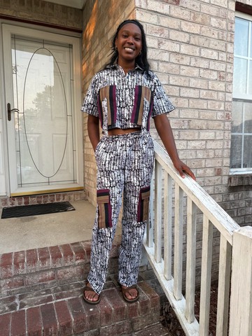 African Wax Print Ankara Mixed Aso-Oke/Kente Afro Gabriella Cropped Top 2p Pant Set