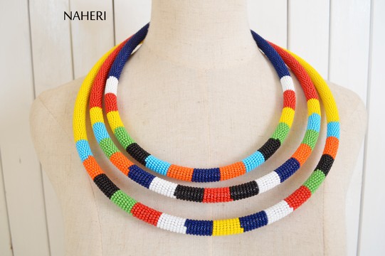 African Maasai Beaded Necklaces | 3 in 1 Zulu Beaded Necklace | African Tribal Jewelry