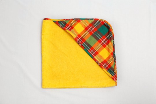 Bath cape Madras Green Orange Sponge Yellow Handmade