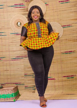 Peplum Top with Satin Sleeves| Ankara Top | Ankara Fabric | Classic Top | Gifts For Her