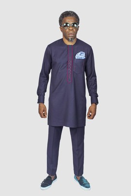Dark Blue Suit with red threading detailing, African Men's Suit, Traditional outfits