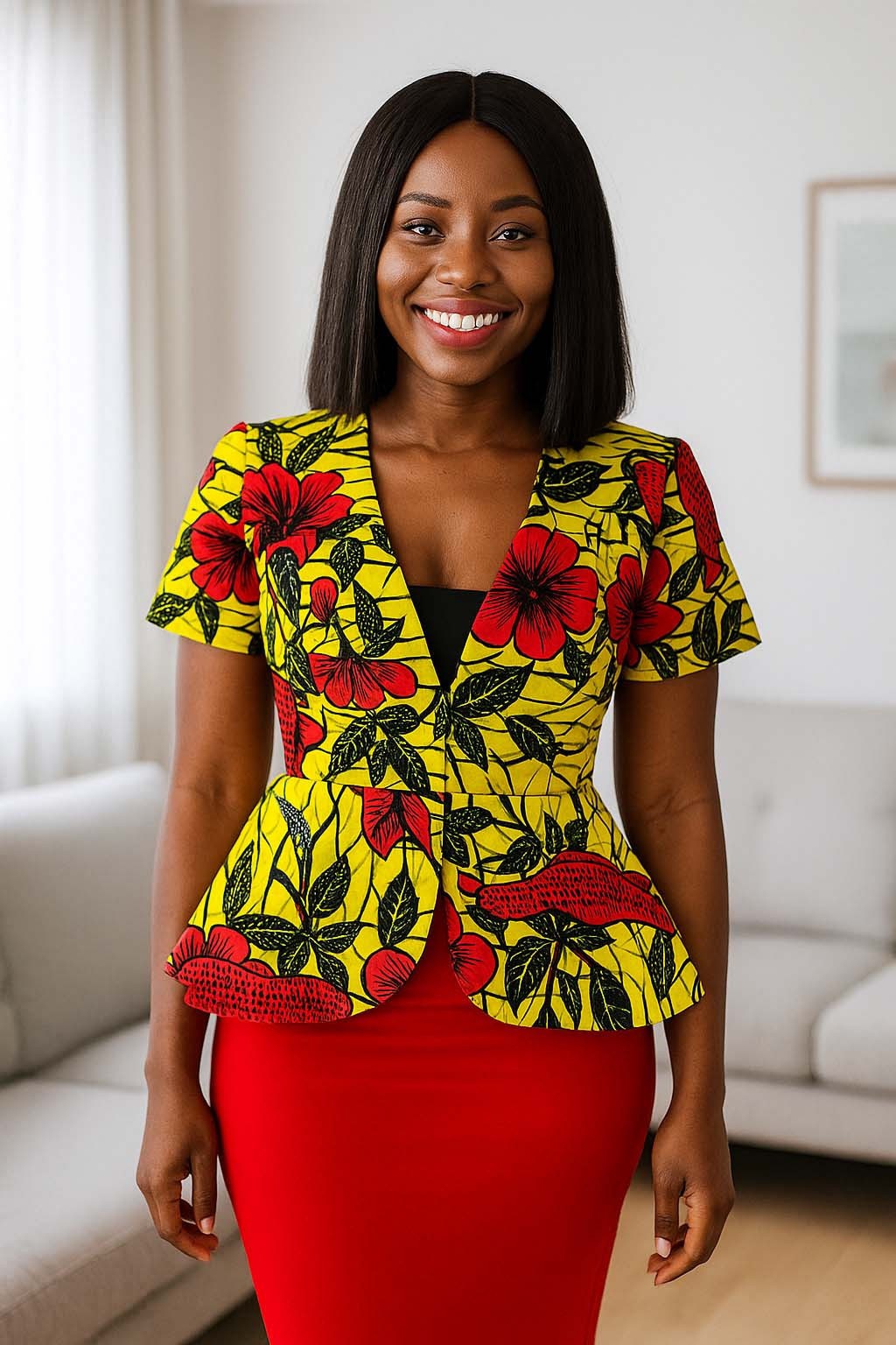 Versatile African Ankara Blouse Floral Jacket Peplum Style by