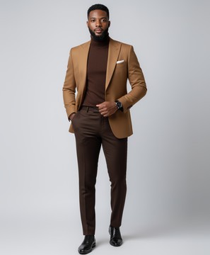 Men's Camel Blazer &amp; Brown Tailored Trousers – Luxury Slim-Fit Two-Piece Set