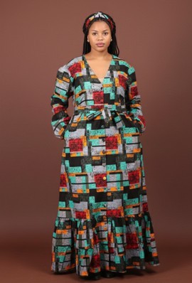 Bold Patterned Long Maxi Dress
