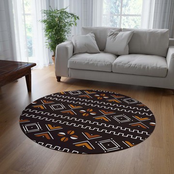 Bogolan Round Rug in Living Room Circle Pattern Carpet (LARGER SIZES AVAILABLE)