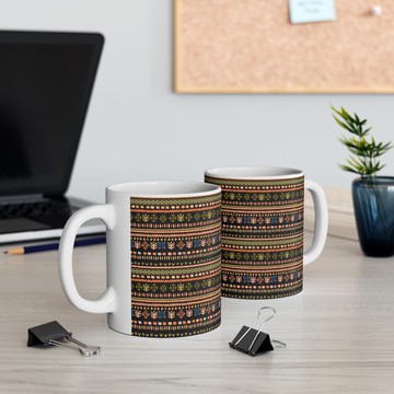 Bogolan Pattern Coffee Mug | African Mud Cloth Ceramic Mug | Traditional African Print Coffee Cup