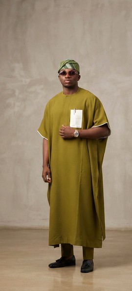 Ensemble de caftan vert olive pour homme