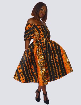 flared dress in printed bazin