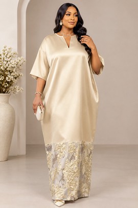 Robe caftan champagne pour femme avec ourlet brodé – Élégante robe boubou de luxe