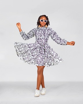 Alessia Ankara Short flare Dress | White &amp; Black African Print