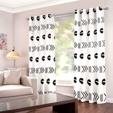 African Tribal Window Curtains Black and White Eyelet Cowrie (Two-Piece) (LARGER SIZES AVAILABLE)