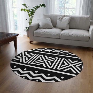Zigzag Black and White Round Rug African Circle Carpets (LARGER SIZES AVAILABLE)