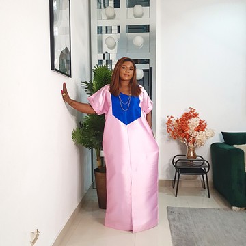Mikado Silk dress kaftan adorned with fugu