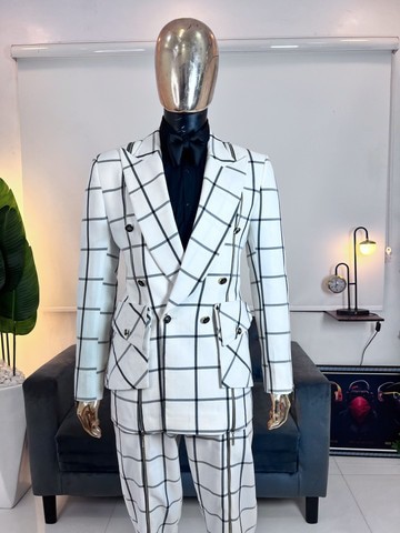 White check double breasted suit with zip detailings . Best seller