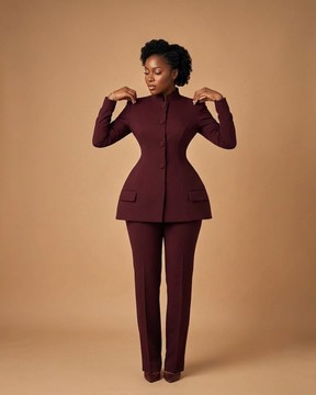 Deep Burgundy High-Neck Peplum Pantsuit