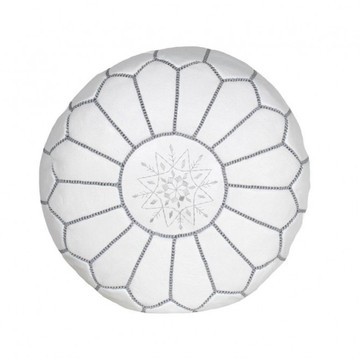 Pouf en vrai cuir naturel Blanc pour salon