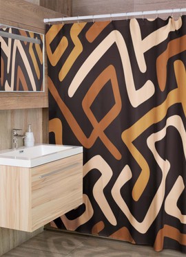 Kuba African Inspired Shower Curtains Black Bathroom Set (MORE SIZES AVAILABLE)