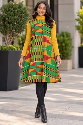 Robe tunique à col roulé pour femme imprimé kente | Mode kente | Bynelo
