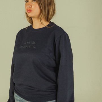Sweat-shirt Loose Fit Bleu Unisexe affirmations "Merci, Je T'aime" à Col Rond Et Détails En Wax