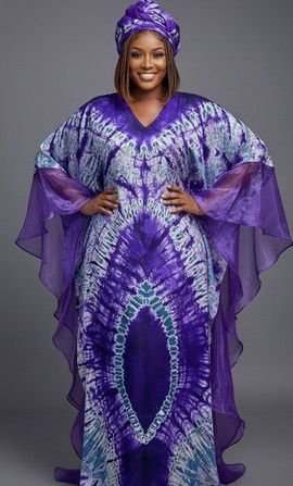 Stunning  Tie-Dye Kaftan Dress with Sheer Overlay – Effortlessly Stylish