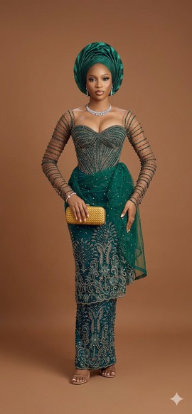 Robe corset verte ornée de broderies