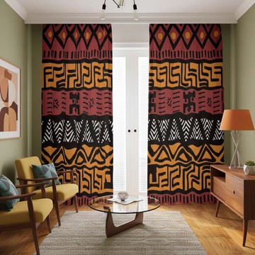 Multi-Colour African Print Blackout Curtains Mudcloth (Two-Piece) LARGER SIZES AVAILABLE