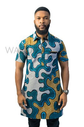Blue Ankara Shirt, African Men Clothing, African Mens Wear, Ankara Shirt