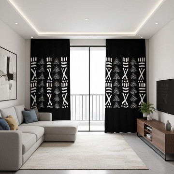 African Blackout Curtains Black and White (Two-Piece) LARGER SIZES AVAILABLE