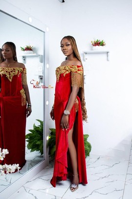 Robe longue en velours rouge, robes de bal, robe de fiançailles