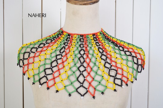African beaded collar necklace multicolored