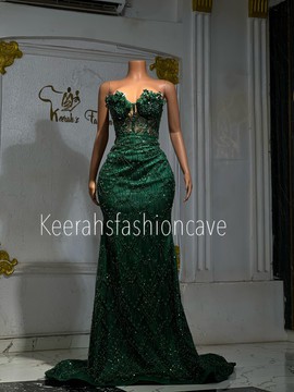 Green lace wedding dress, engagement dress, civil wedding gown