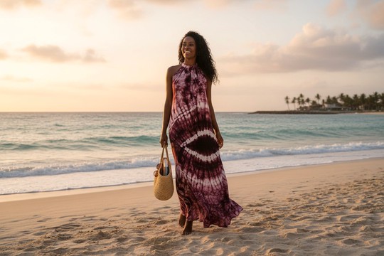 Long, Backless Tie-Dye Dress – Emerald Green &amp; Seafoam