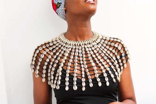 African cowrie shell necklace, Sea shell necklace, Beaded necklace, Statement necklace